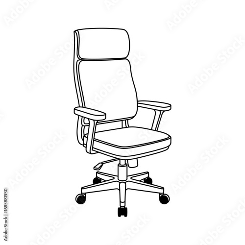 Ergonomic Office Chair Illustration Detailed Line Art White Background for Comfortable Working and Design Projects Ideal for Presentations