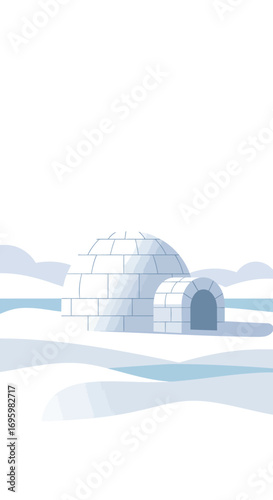 Cartoon Igloo with Entrance in Snowy Landscape.