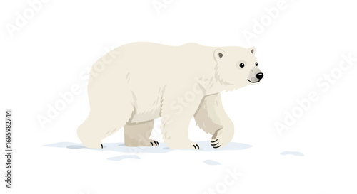 Cartoon Polar Bear Walking on Snow.