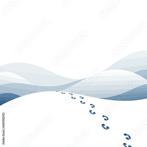 Footprints in the SnowCovered Hills Winter Landscape Illustration.