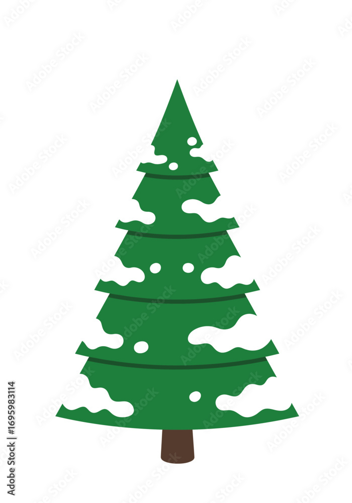 Fototapeta premium Stylized Green Christmas Tree with Snow Accents Illustration.