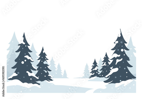 Winter Landscape with SnowCovered Evergreen Trees in a Minimalist Style.