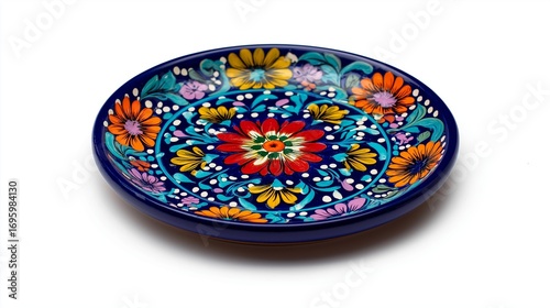 Handmade Mexican Talavera ceramic plate isolated on white background 