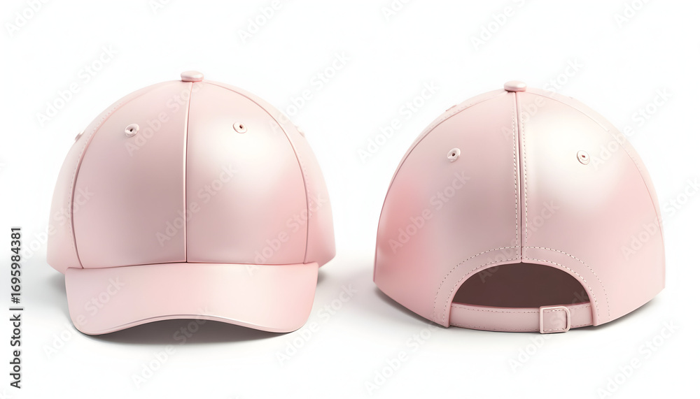 Fototapeta premium Two Pink Caps Isolated on White Background Front and Back View