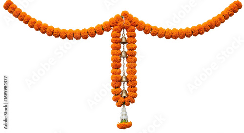 Marigold Garland: A vibrant orange marigold garland, often seen in festive celebrations, offering a touch of warmth and beauty.