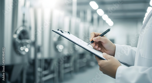 Quality control inspection in modern brewery factory industrial production process checking report document