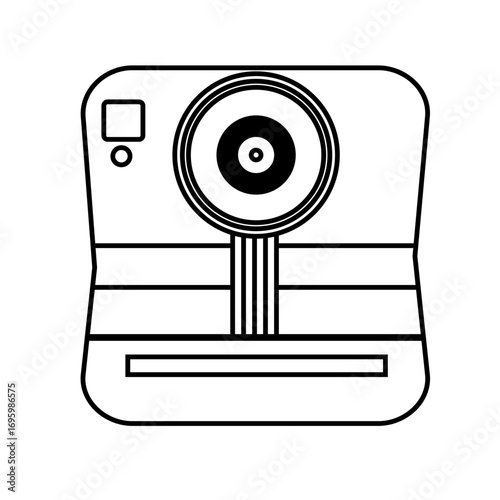 Icon of an aesthetic white Polaroid camera for taking and printing instant photos. Ideal for memory, travel, or retro-style design, line art style.
