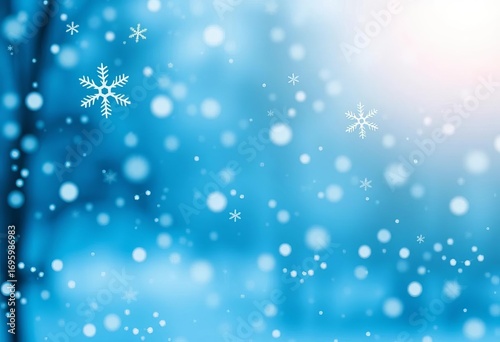 Delicate white snowflakes falling on a soft blue winter background,  icy,  magical