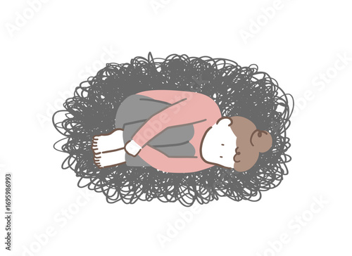 寝転んで考え事をしている女性のイラスト素材