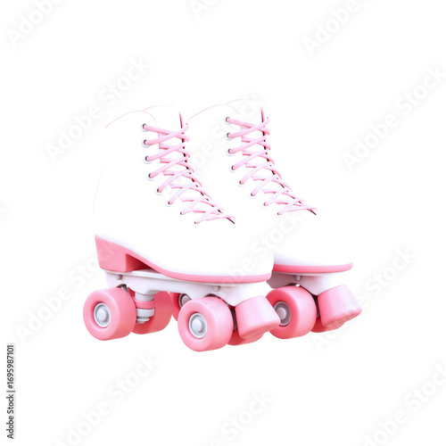 retro roller skates vintage charm, 3d model, pink and white, ready for animation, isolated on transparent background