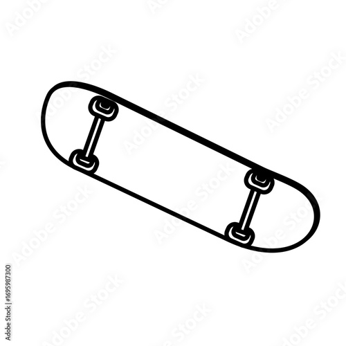 Icon of a floating skateboard in action, ideal for illustrations of stunts, outdoor sports, and modern skate culture, line art style.
