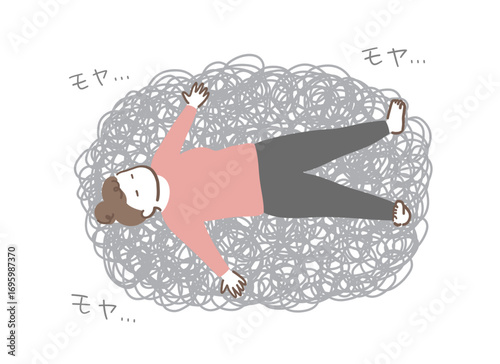 仰向けで考え事をしている女性のイラスト素材