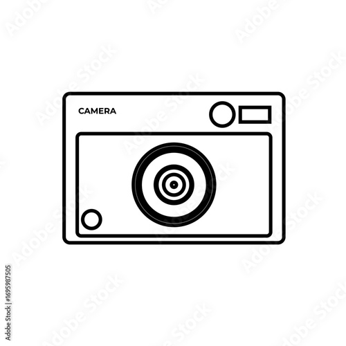 Icon of a vintage silver and black analog camera, used for capturing photos. Suitable for vintage-themed or classic photography design, line art style.

