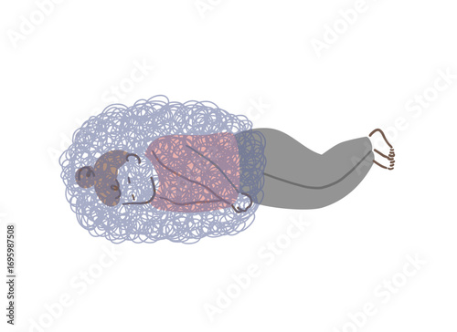 横になってモヤモヤと考え事をしている女性のイラスト素材