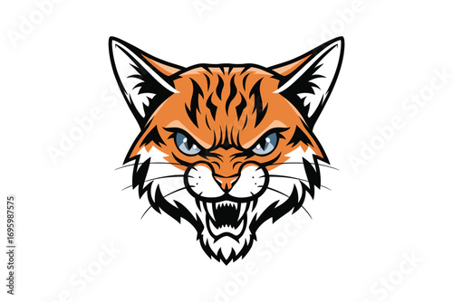 Fierce Tiger Mascot Logo with Orange Stripes and Menacing Blue Eyes