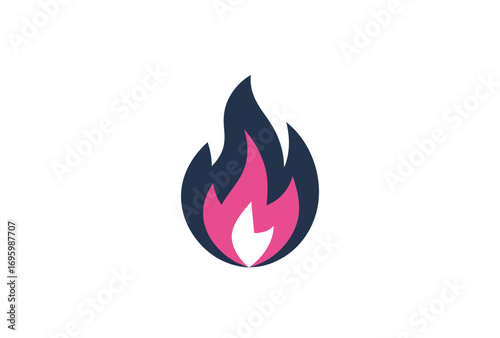 Digital Flame Icon with Pink and Dark Blue Accents on a White Background