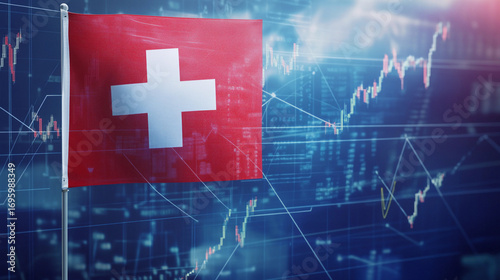 Swiss flag displayed against a financial graph background Generative AI