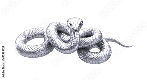 silver metallic cobra a 3d model of elegant power and mysterious allure, isolated on transparent background