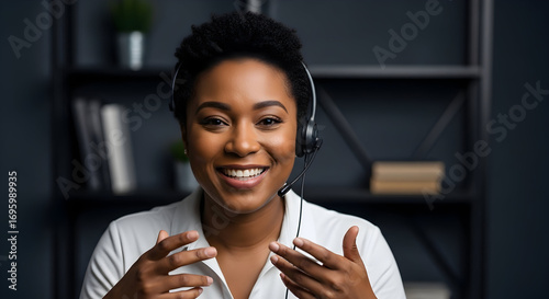 Friendly customer service representative offering excellent support and assistance with a warm smile and helpful gestures.