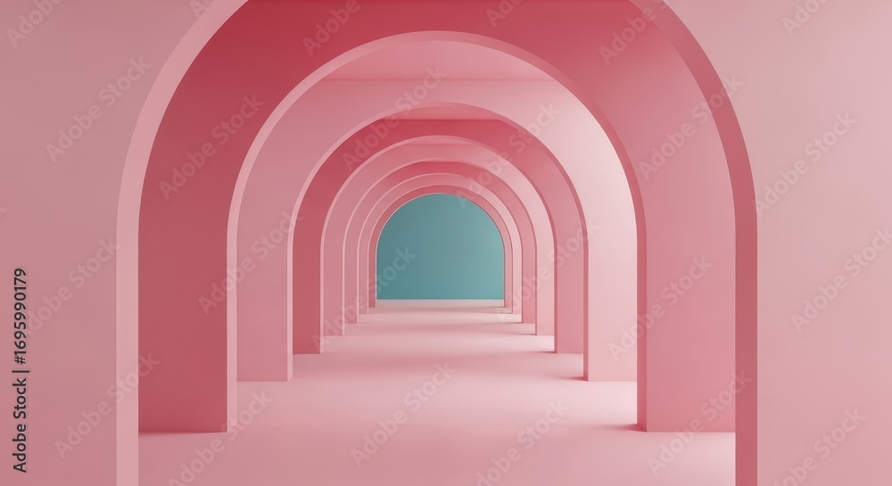 Fototapeta premium Pink Arches and Teal Background: Minimalist Architectural Design