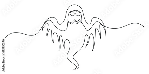  Halloween ghost Continuous one line drawing in minimalist outline style isolated vector illustration.