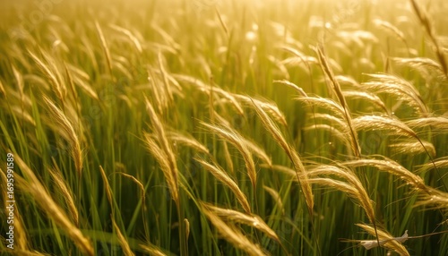 Golden wheat field swaying in the breeze at sunset