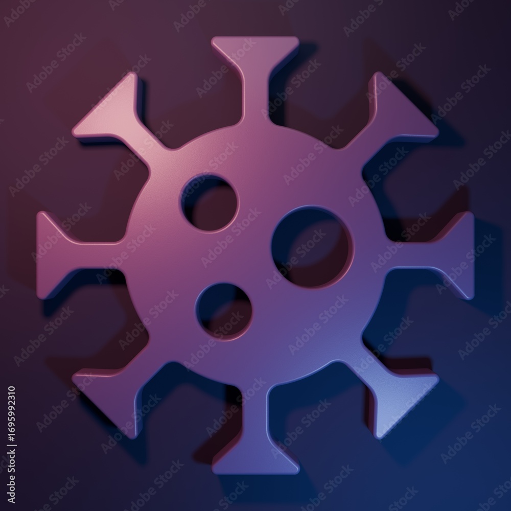 Obraz premium Purple Virus icon isolated on purple-blue background. Corona virus 2019-nCoV. Bacteria and germs, cell cancer, microbe, fungi. Minimalism concept. 3D render illustration