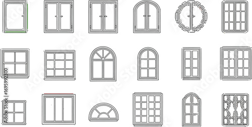 Architectural windows designs set, perfect for blueprints, home design projects and creative designs