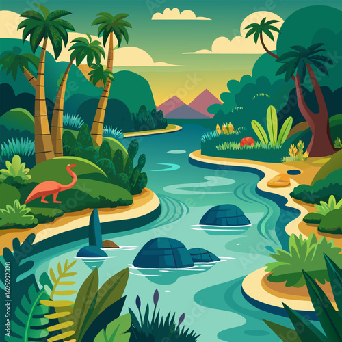 tropical island with palm trees and sea