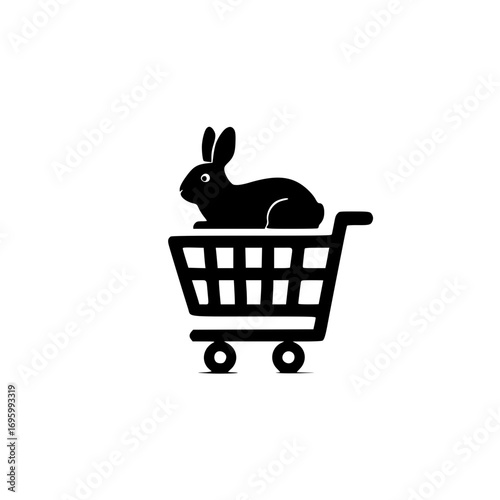 Shopping cart with small rabbit icon vector illustration for pet shop ecommerce and retail market