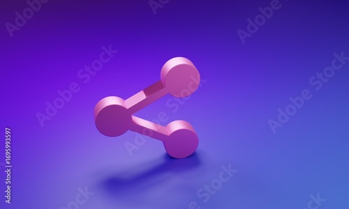 Pink Share icon isolated on purple-blue background. Share, sharing, communication pictogram, social media, connection, network, distribute sign. Minimalism concept. 3D render illustration