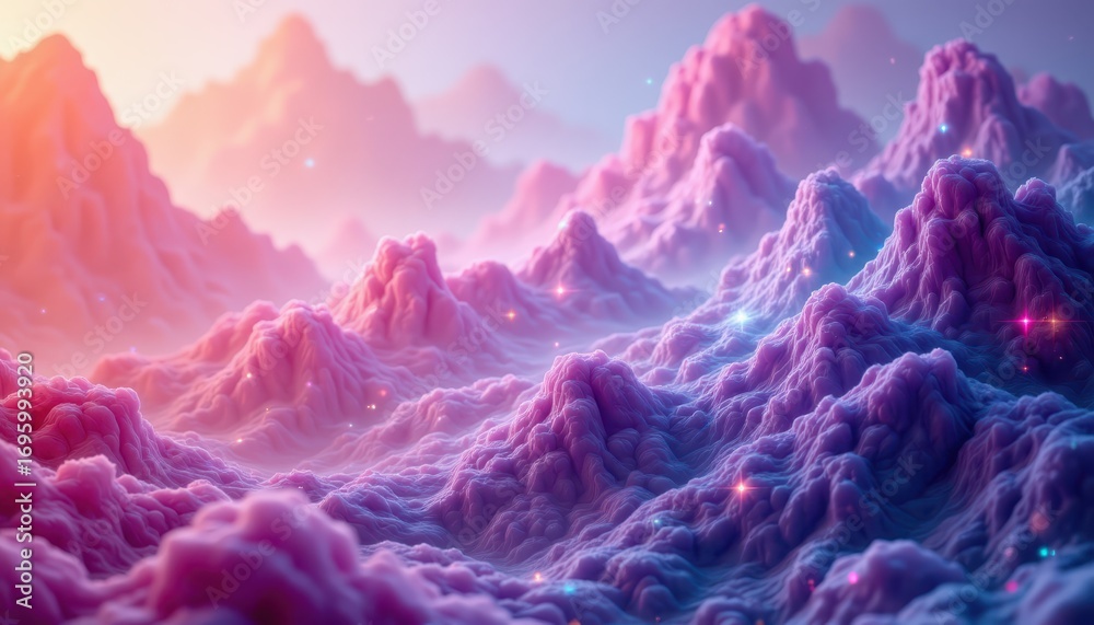 Obraz premium Vibrant abstract landscape, a journey through colorful mountains and starry nights