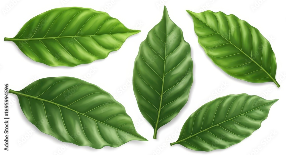 Fototapeta premium Realistic Coffee Leaves Illustration on White Background