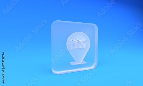 Frosted glass Alphabet icon isolated on blue background. Square frosted glass button. 3D render illustration