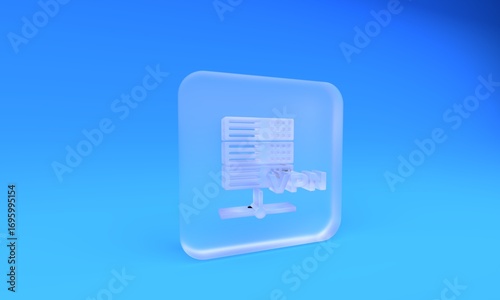Frosted glass Server VPN icon isolated on blue background. Square frosted glass button. 3D render illustration