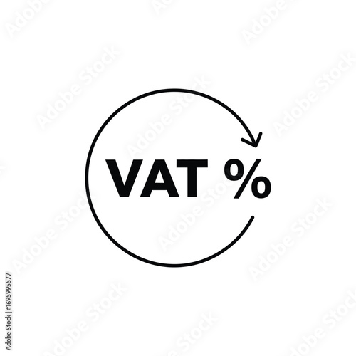 VAT icon with a percentage sign inside a circular arrow, symbolizing value added tax, finance, and business accounting