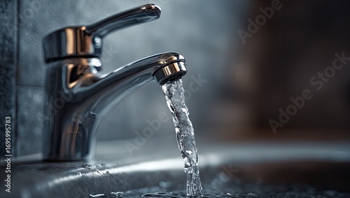 Close-up of running water from a chrome faucet