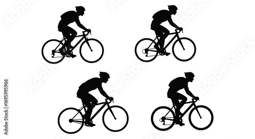 a cyclist in various stages of pedaling motion