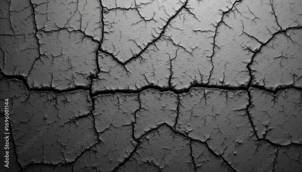 Obraz premium Closeup of cracked wall texture, detailed cracks and damage background abstract