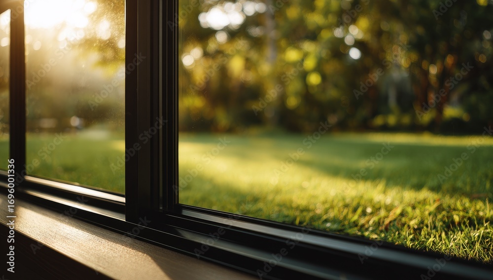 Fototapeta premium Sunlight streams through a window onto a garden