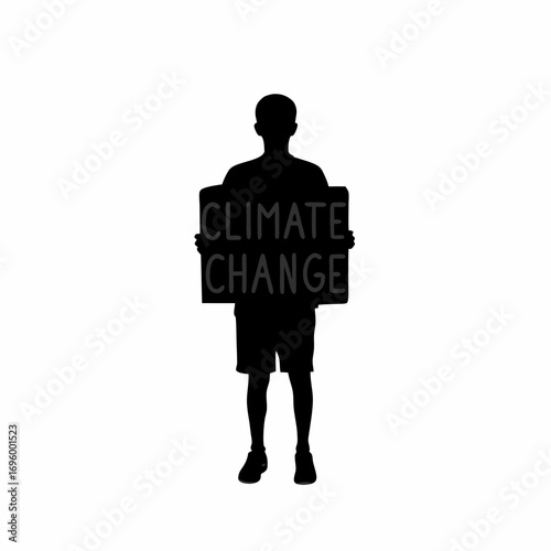 Student holding climate change protest sign silhouette