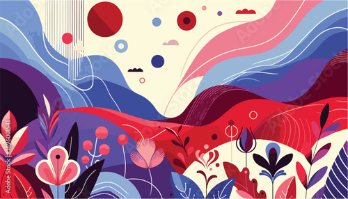 Vibrant Surreal Landscape with Abstract Waves in Synthwave Style