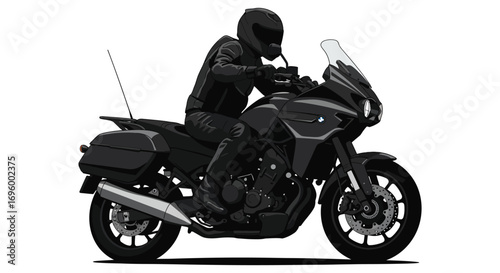 a motorcyclist riding sleek black motorcycle with protective gear