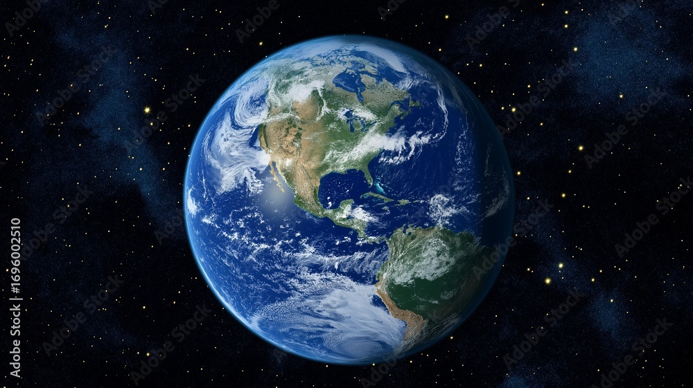 Fototapeta premium View of Earth from space with vibrant colors and stars in the background
