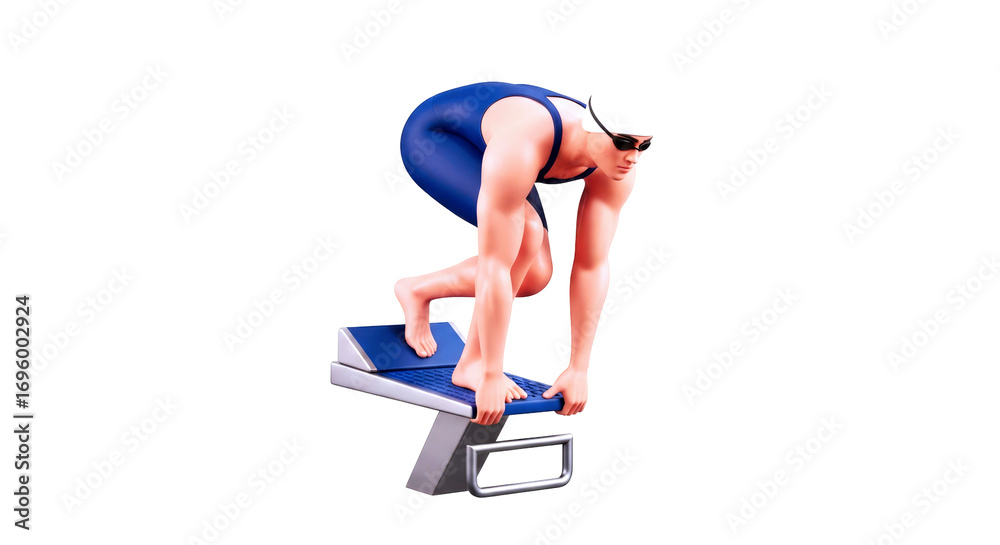 Fototapeta premium 3d model swimmer poised for a dive, athletic power and focus, isolated on transparent background
