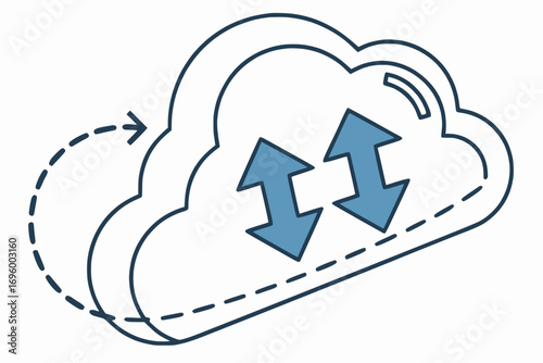 Cloud computing storage icon with arrows, two-color vector