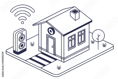 Smart home device with wifi symbol, flat dual color vector