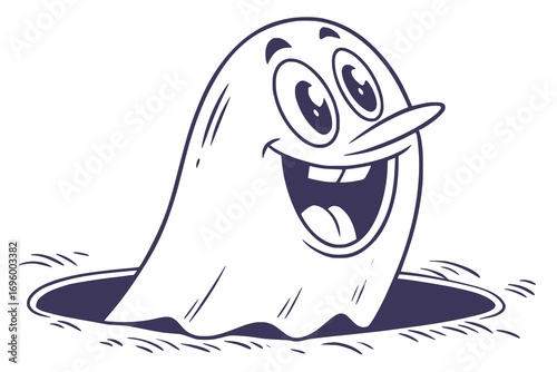 Abstract smiling ghost, funny sticker, dual tone vector