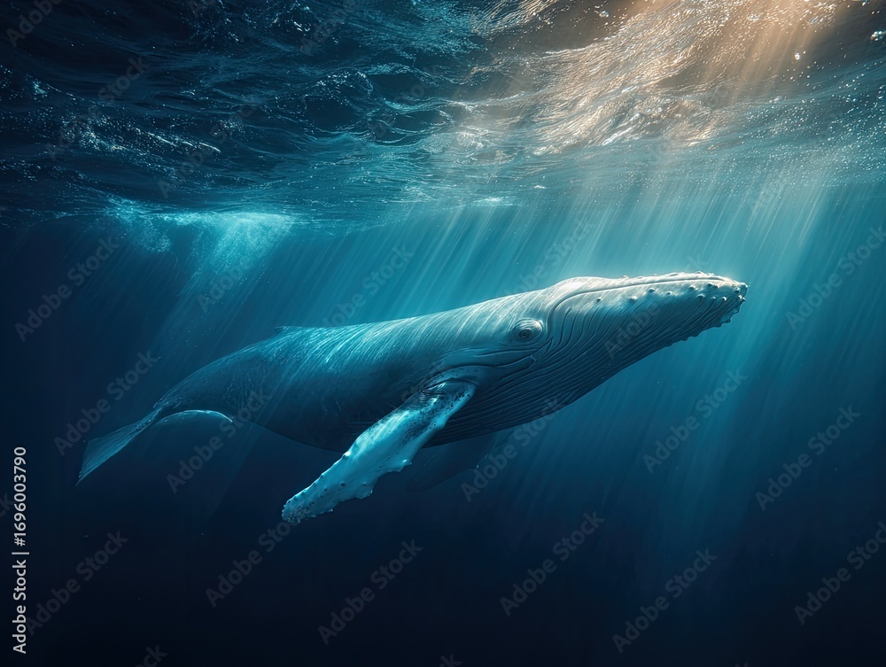 Fototapeta premium Majestic whale swimming in the deep blue ocean