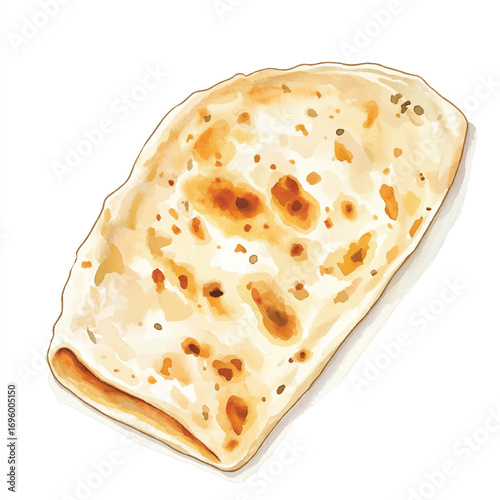 A single piece of traditional Indian naan flatbread illustration.